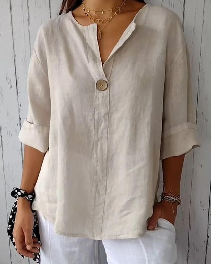 ARAI | V- NECK COTTON AND LINEN BUTTON TOP