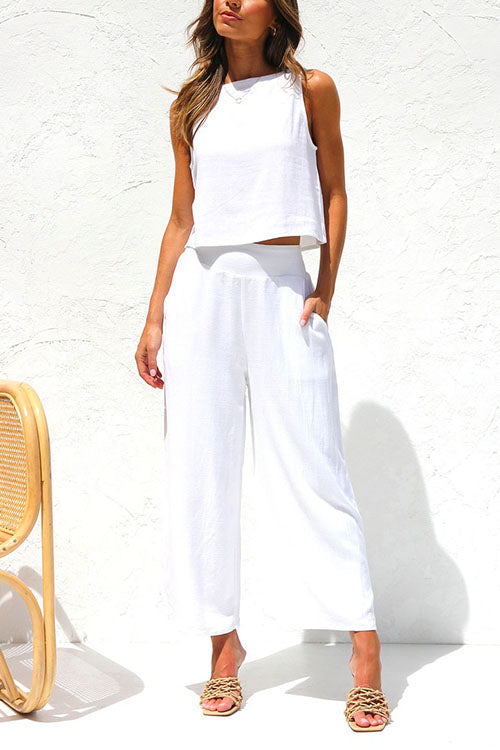 ALEXIS™️ | BUTTONS TANK TOP AND POCKETS WIDE LEG CROP PANTS SET